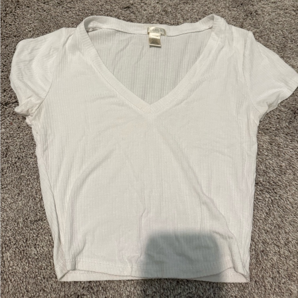 Women's White V-Neck Top ribbed